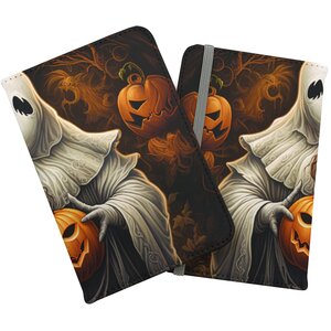 Spooky White Ghost Holding Pumpkin Passport Cover - White by Warren Reed - Designer