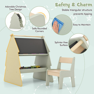 Kids Art Easel with Stool - Green by Costway