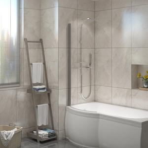 Curved Pivot Bath Screen Panel for P-Shaped Bath - Chrome