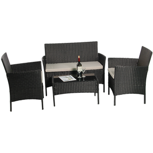 4PCS Garden Patio Rattan Furniture Set - Black