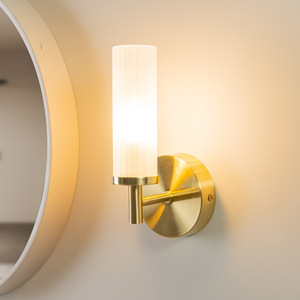 Pair of - Canya IP44 Bathroom Frosted Reeded Glass Wall Lights - Gold by ValueLights