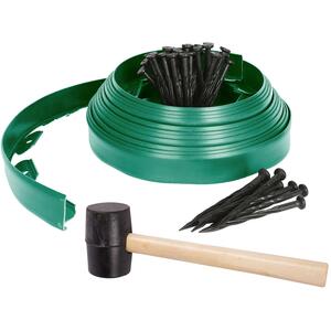 Flexible Plastic Lawn Edging with 40 Pegs Mallet - 10m x 4cm - Green - Green by Harbour Housewares