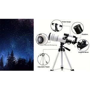 150x Professional Astronomical Telescope with Adjustable Tripod - Black and White