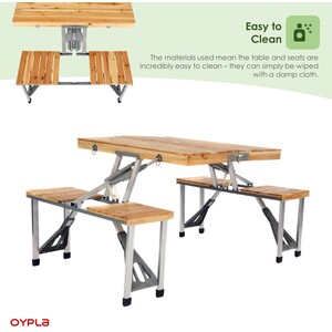 Portable Wooden Folding Outdoor Picnic Table and Bench Set 4 Seats by Oypla
