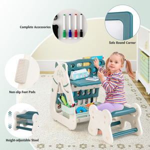 3-in-1 Kids Art Easel with Stool - Green by Costway