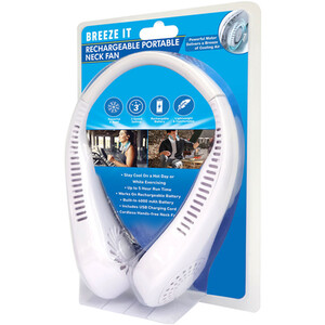 Rechargeable Portable Neck Fan - White by BREEZE IT