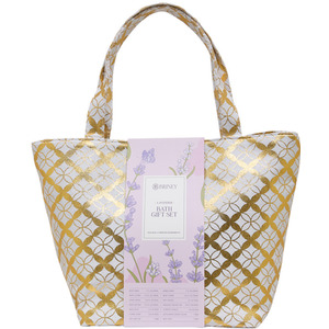 Gift Set Lavender Scented Spa Bath Collection - 10 Pieces / Body Wash, Bubble Bath, Body Lotion, Body Scrub, Hand Cream, Bath Bomb, Body Butter, Hair Turban Towel, Shower Pouf, Storage Tote Bag by Livingandhome