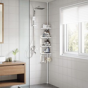 Adjustable Floor to Ceiling Bathroom Corner Shelf with 4 Trays - White by Giovanni Shelving