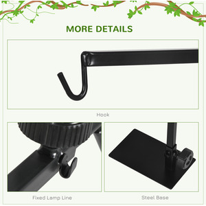 Reptile Lamp Stand with Hook Hanging Base - Black by PawHut