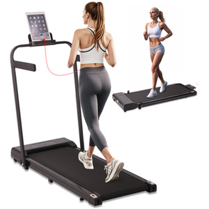 2 in 1 Foldable Home Fitness Walking Running Treadmill With Handrail - Grey