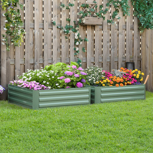 Outsunny Set of 2 Raised Garden Bed Elevated Planters Box - Green by Outsunny