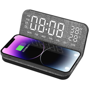 Alarm Clock with Wireless Charger - Grey