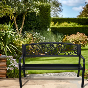 Evie Metal Garden Bench - Black by Outdoor Essentials