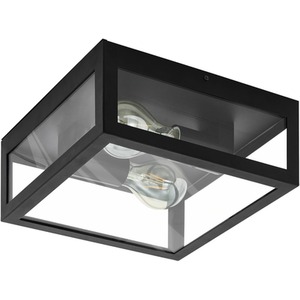 Eglo Amezola Bathroom Ceiling Light - Industrial Black Metal Caged - Black by EGLO