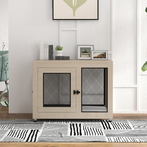 PawHut Dog Kennel Furniture End Table with Two Doors, Cushion - Brown by PawHut