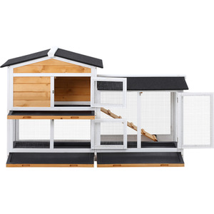 PawHut 2-Tier Pet Hutch Wooden Cage with Run Ramp by PawHut