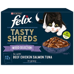 Felix Tasty Shreds Mixed Selection Wet Cat Food in Gravy - 12 by Felix