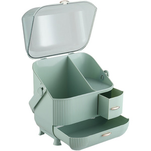 Large Make Up Organiser Dustproof Cosmetic Storage Box with Handle - Green by Livingandhome