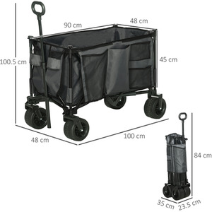 Outsunny Folding Garden Trolley on Wheels Camping Trolley - Grey by Outsunny