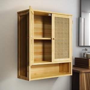Bamboo Bathroom Wall-Mounted Storage Cabinet Organiser - Natural Brown by Pirlo Plush