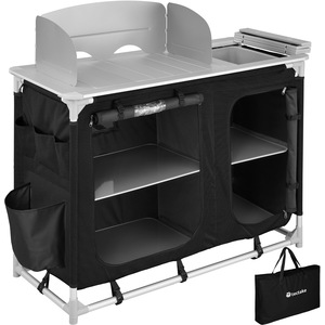 Camping Kitchen with 4 Shelves and Sink - Black by tectake