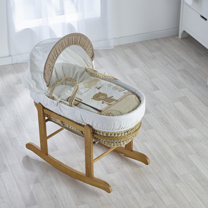 Tiny Ted Cream Moses Basket with Natural Little Gem Rocking Stand by Kinder Valley