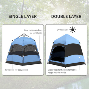 Outsunny Six Man Hexagon Pop Up Tent - Blue by Outsunny