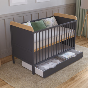 Levi Cot Bed With Drawer And Mattress - Anthracite/Pine by Love For Sleep