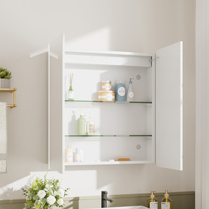 Bathroom Mirror Cabinet with Shaver Socket and Lights - Silvery White by Livingandhome