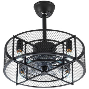 Ceiling Fan Light with Double-Layer Metal Mesh Shade - Black by Livingandhome