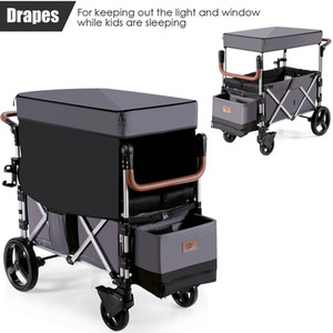 Push Pull Stroller Wagon with Adjustable Handle Bar - Grey by Costway