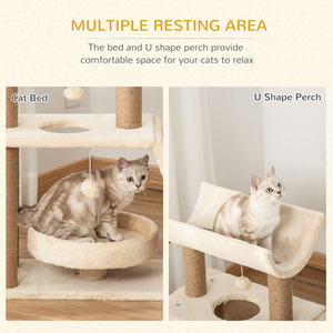 PawHut Cat Tree Tower with Scratching Posts, Pad, Bed, Perch, Toy Ball by PawHut