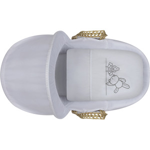 White Teddy Wash Day Moses Basket With Grey Rocking Stand - White by Kinder Valley