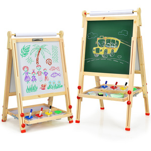 3-in-1 Double-Sided Kids Art Easel with Whiteboard - Brown by Costway