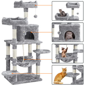 Large Cat Tree with Scratching Posts - Light Grey by Yaheetech