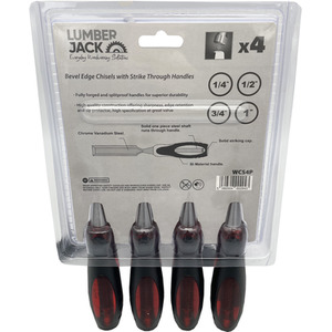 Lumberjack 4 Piece Chisel Set Bevel Edge With Strike Through Cap - Red by Lumberjack