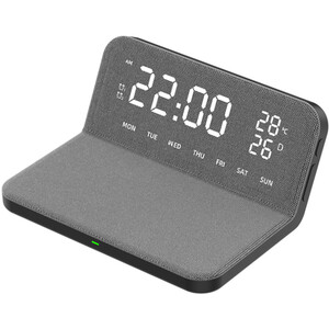 Alarm Clock with Wireless Charger - Grey