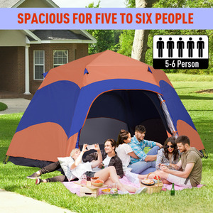 Outsunny Six Man Hexagon Pop Up Tent - Orange and Blue by Outsunny