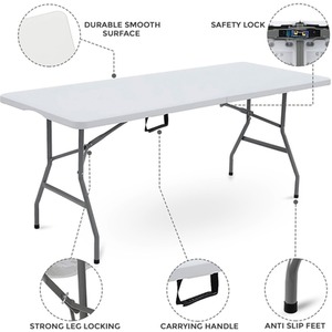 6ft Camping Table Heavy Duty Waterproof Foldable Portable Outdoor - White