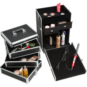 tectake Vanity Case with 4 Levels - Black by tectake