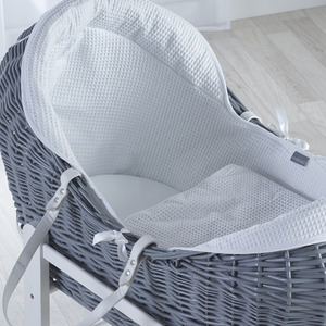 White Waffle Grey Pod Moses Basket with Little Gem Rocking Stand - White by Kinder Valley