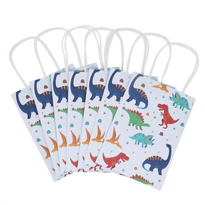 Set of 8 Dinosaur Party Treat Bags - Multicolour