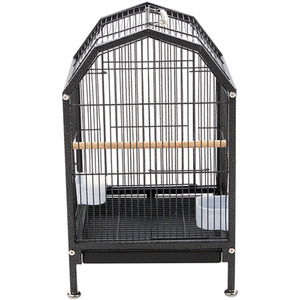 Portable Metal Bird Cage with Arched Top and Tray Base - Black by Livingandhome