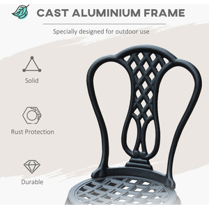 Outsunny 3 Piece Patio Cast Aluminium Bistro Set - Black by Outsunny