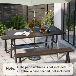 3 Pieces Picnic Table and Benches Set - Brown by Costway