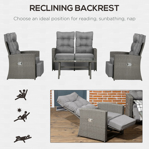 Outsunny 4pc Outdoor Wicker Rattan Garden Furniture Set Sofa, Table - Grey by Outsunny