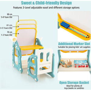 Kids Art Easel Toddler Table Chair Set - Blue by Costway