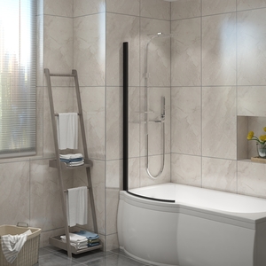 Curved Pivot Bath Screen Panel for P-Shaped Bath - Black
