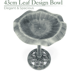 Leaf Shaped Pedestal Bird Bath - Grey by Christow