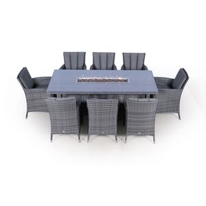 Savannah Fire Pit Square Rattan Patio Dining Set - Grey / 8 by Giardino